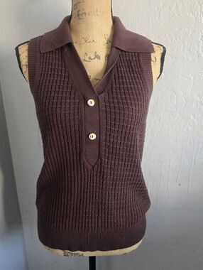 Faconnable Brown Linen Blend Sweater Tank Size S